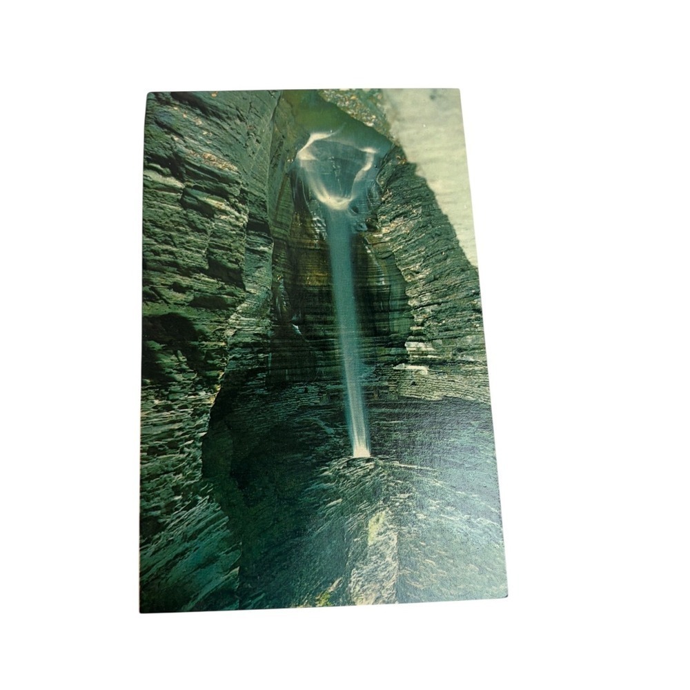 Vintage Watkins Glen State Park Cavern Cascade Postcard Lusterchrome NY #13